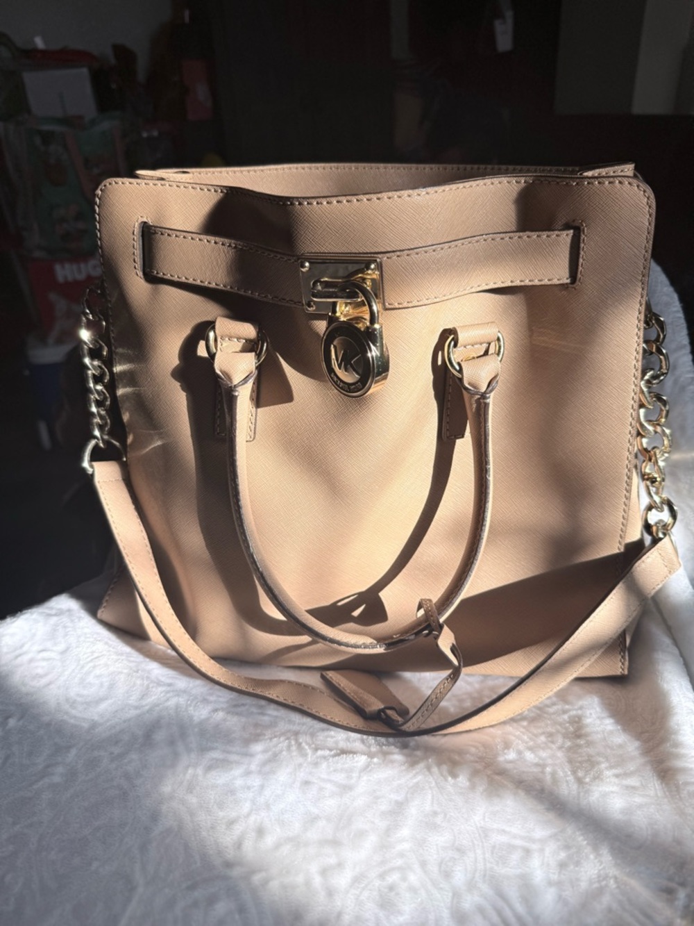 Michael Kors Blush Pink Hamilton Tote Bag Gold Lock Key Saffiano Leather - Picture 8 of 16